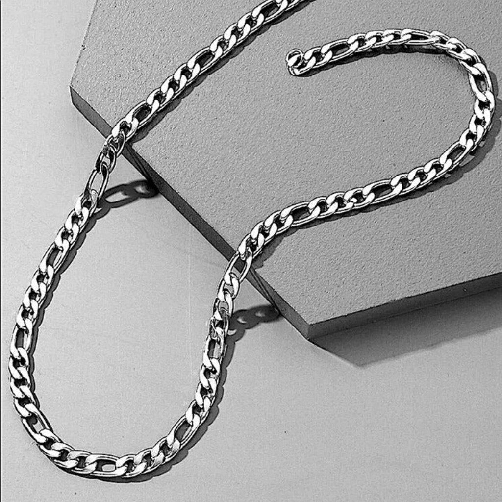 Mens 28" 18k White Gold Figaro Chain Link Necklace 18 Karat Guys Silver Jewelry